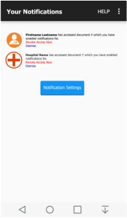Figure 4.7: A PHR application’s notification page with ”instant revoke” and ”dismiss”