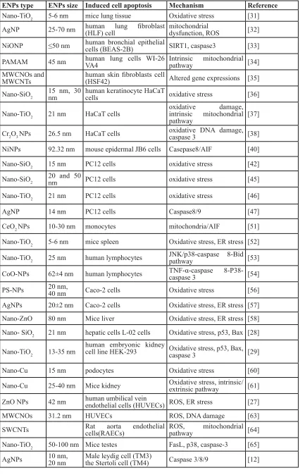 Table 1: ENPs induced cell apoptosis in different cell lines