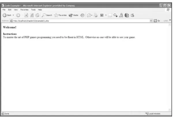 Figure 3.2  The results from the example HTML code.
