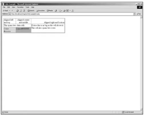 Figure 3.5  Example code results after using the table, table row, and table data tags