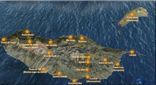 Figure 2.1 The automatic weather stations network of the Madeira’s Archipelago. 