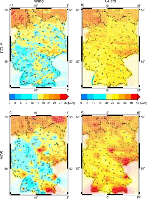 Figure 2. (a and b) Example of originally simulated and (c and d) MOS-corrected footprints
