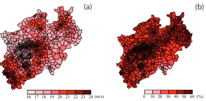 Fig. 6. (a) Climatological values of the 98th wind gust percentile for North