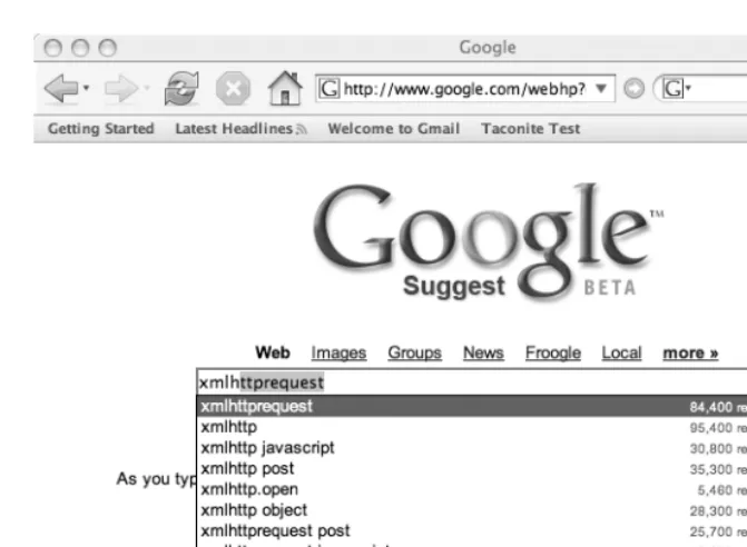 Figure 1-7. Google Suggest is an example of autocomplete.