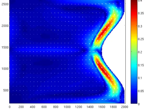 Fig. 2. Wave-induced currents (in m/sec) from EFDC using code wrapper for gra- gra-dients of radiation stress.