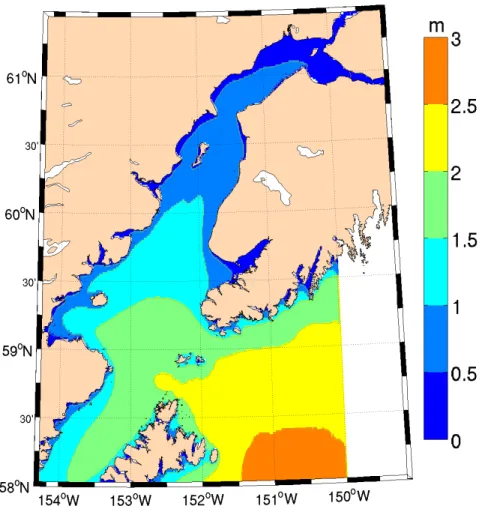 Fig. 31. Composite map of time-averaged SWHs for the two week period.