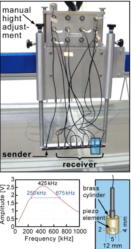 Fig. 3. Transducer array (top) and technical characteristics of thepiezoelectric elements used (bottom).