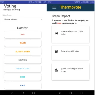 Figure 3.1: Comfort voting page (left) and feedback (right)
