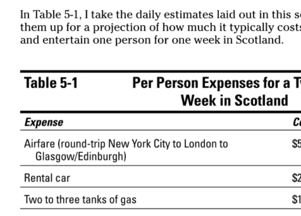 Table 5-1Per Person Expenses for a Typical Week in Scotland