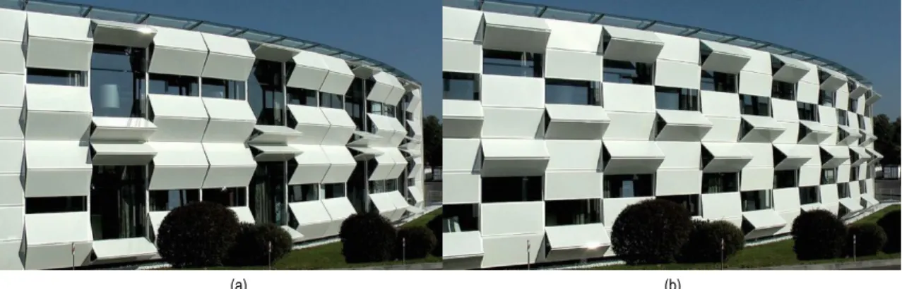 Fig. 1. (a) and (b) Kiefer Technic Showroom’s dynamic façade system that changes to outdoor conditions