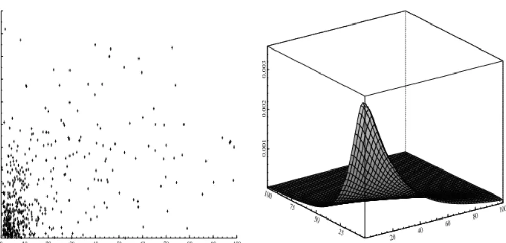 Figure 7: Scatter plot and nonparametric estimator with gamma kernel of the corporate finance data.