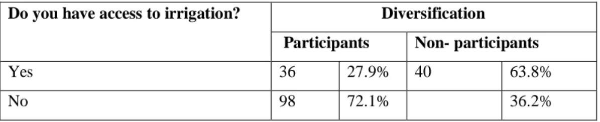 Table 4.7- Households access to irrigation with respect to diversification   Do you have access to irrigation?  Diversification 