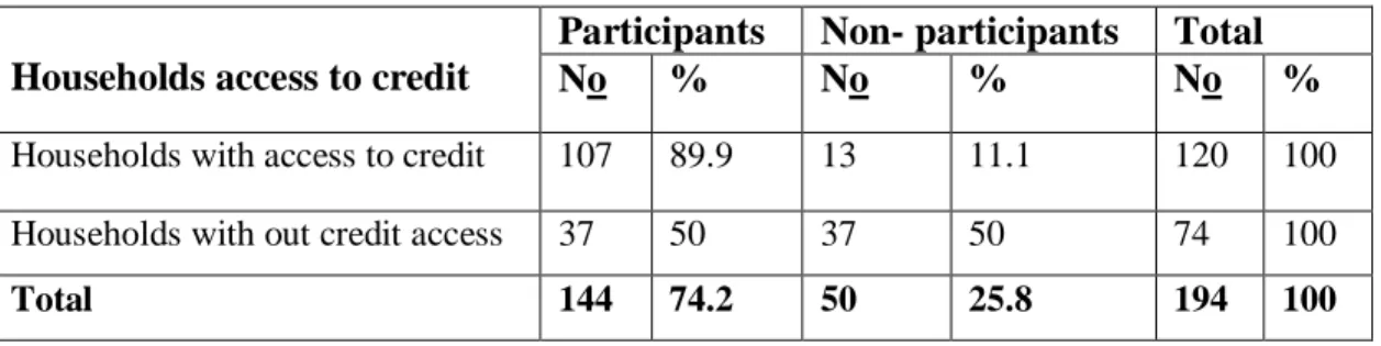 Table 4.10 Households Access to Credit with respect to diversification  