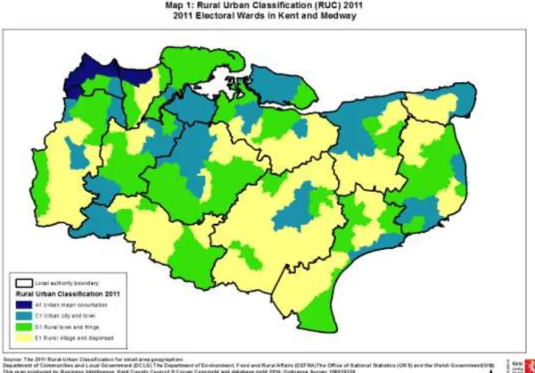 Figure 1: 2011 rural-urban classification of 2011 electoral wards in England and Wales A1 = Urban major conurbation
