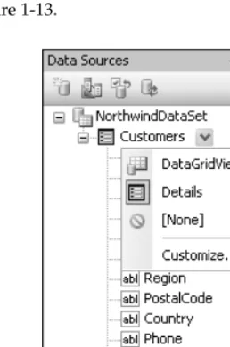 Figure 1-13Drag the DataTable icon to the form to automatically add a column of labels with associated data-bound