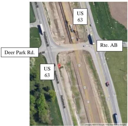Figure 3.3 US 63 and Deer Park Rd./Rte. AB before J-turn implementation   (Google 2013) 
