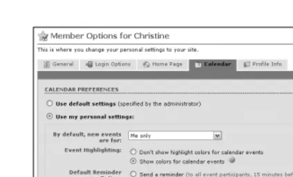 Figure 3-5: The Calendar Sharing section on the Calendar tab.