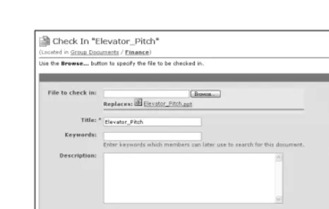 Figure 4-5: The Check In page lets you post an edited document or file back on your WebOffice and inform other 