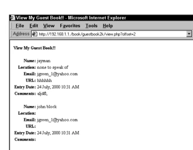 Figure 8-2: Page for viewing the guestbook
