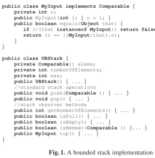 Fig. 1. A bounded stack implementation (UBStack) in Java