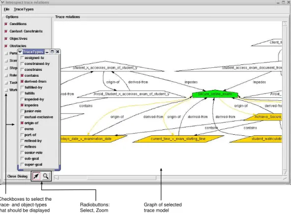 Figure 8. The XO RET trace model inspection dialog to selectively display certain trace relations (see Figure 8)