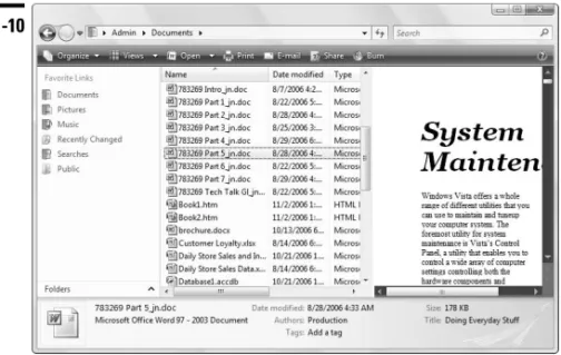 Figure 1-10 shows Windows Explorer with all its auxiliary panes — Navigation, Search, Details, and Preview — displayed