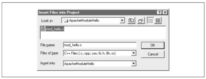 Figure 2.3. Add the module source files to the Visual C++ project. 