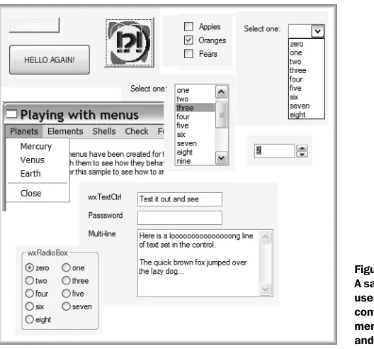 Figure 1.8  A sampling of basic user interface controls, including menus, list boxes, and text controls.