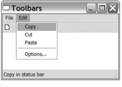 Figure 2.9 A sample frame with menubar, toolbar, and status bar