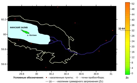 Fig. 4. Schematic map of the level of overall pollution (Zc) of the snow cover of the St