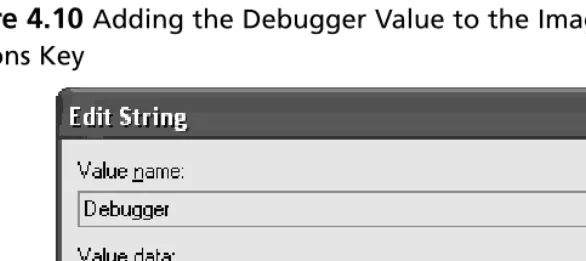 Figure 4.10 Adding the Debugger Value to the Image File ExecutionOptions Key