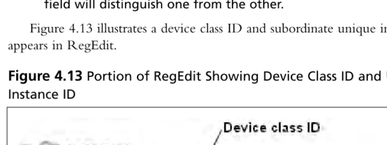 Figure 4.13 Portion of RegEdit Showing Device Class ID and Unique