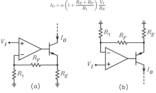 Figure 4 shows two current sources that use an op amp as an error amplifier. The emitter current in each transistor is