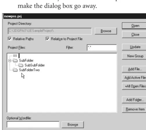 Figure 2.3 Project dialog box with folder hierarchy.
