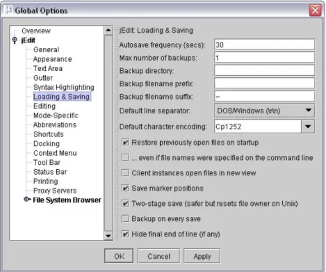 Figure 1.4: The options window of the jEdit application