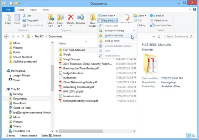Figure 1-6. Adding a folder to favorites in Windows 8.1
