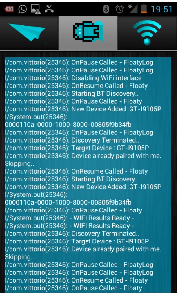 Figure 4.6: Application’s second activity used to watch the logcat.