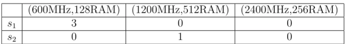 Figure 8: Example matrix representing possible VM instance type allocations to server bins.