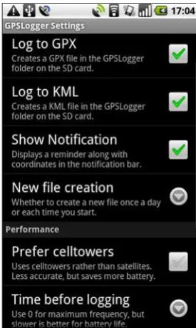 Figure 1. GPSLogger settings