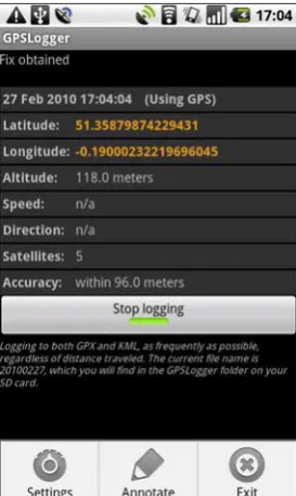 Figure 2. GPSLogger getting the current position