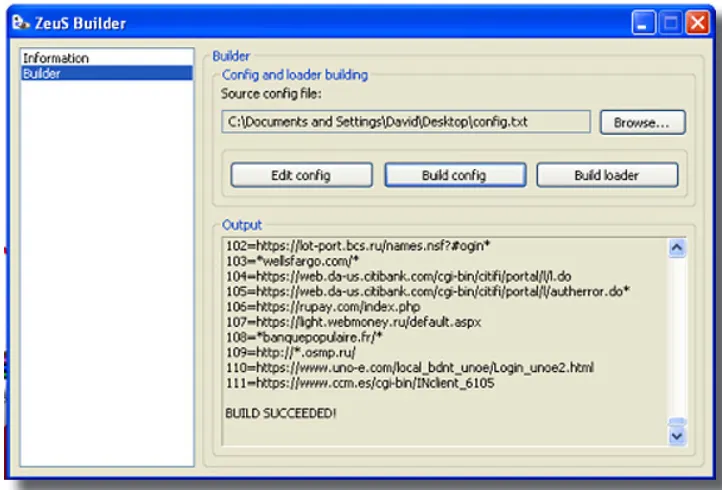 Figure 4. Portion of the ZeuS configuration file that shows some of its target banks