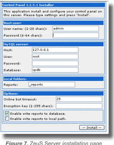 Figure 7. ZeuS Server installation page