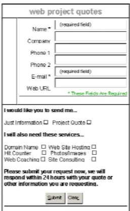 Figure 2 – Example of a general Web form with a very simple quote 