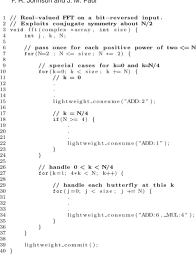 Fig. 6. Skeleton code of an FFT kernel, annotated for use with MESH.