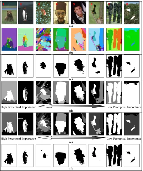 Figure 3.10: Results obtained using the proposed algorithm; (a) Original image from Berkeley dataset [2], (b) segmentation map (pseudocolor), (c) ground-truth shown in black, (d) region ranking map from Jaber et al