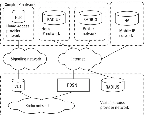 Figure 2.11 Reference model for access in the Wireless IP network.