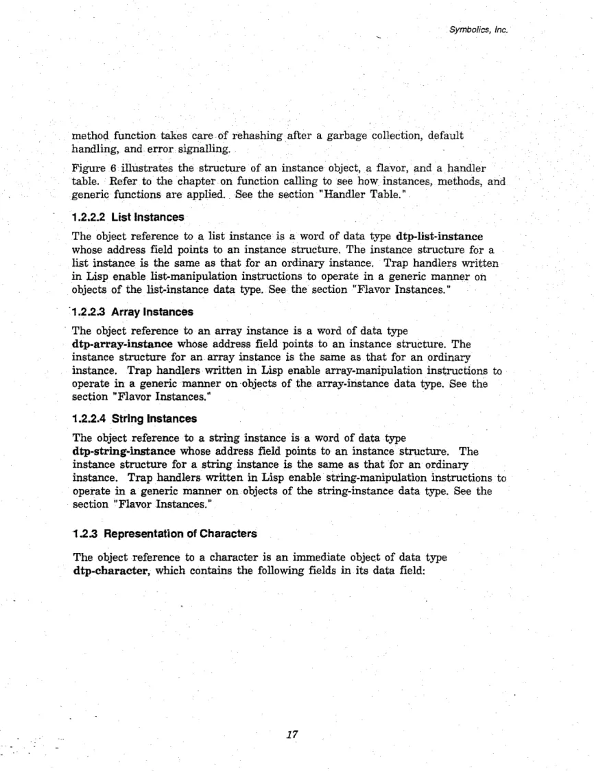 Figure  6  illustrates  the  structure  of an  instance  object,  a  flavor,  and  a  handler  table