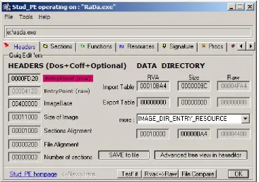 Figure 9: RaDa ﬁle PE header with StudPE