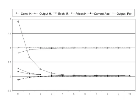 Figure 3: Current account deterioration: ε = 20; θ = η = 5.