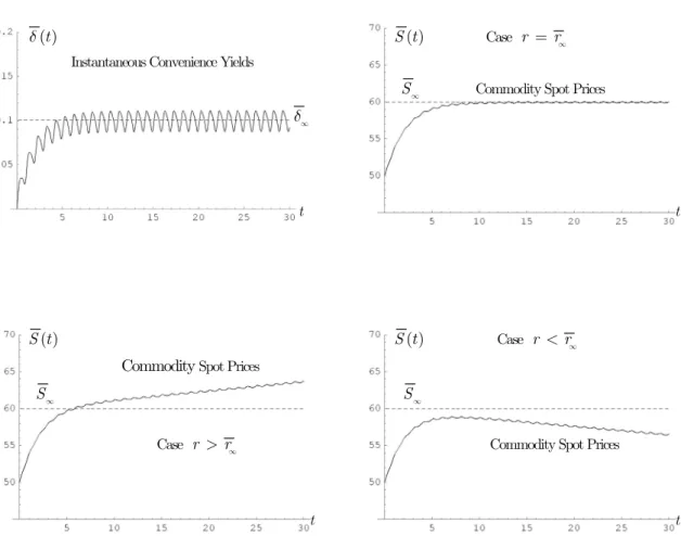 Figure 1.6: The convenience yields and the spot prices under the absence of randomness 